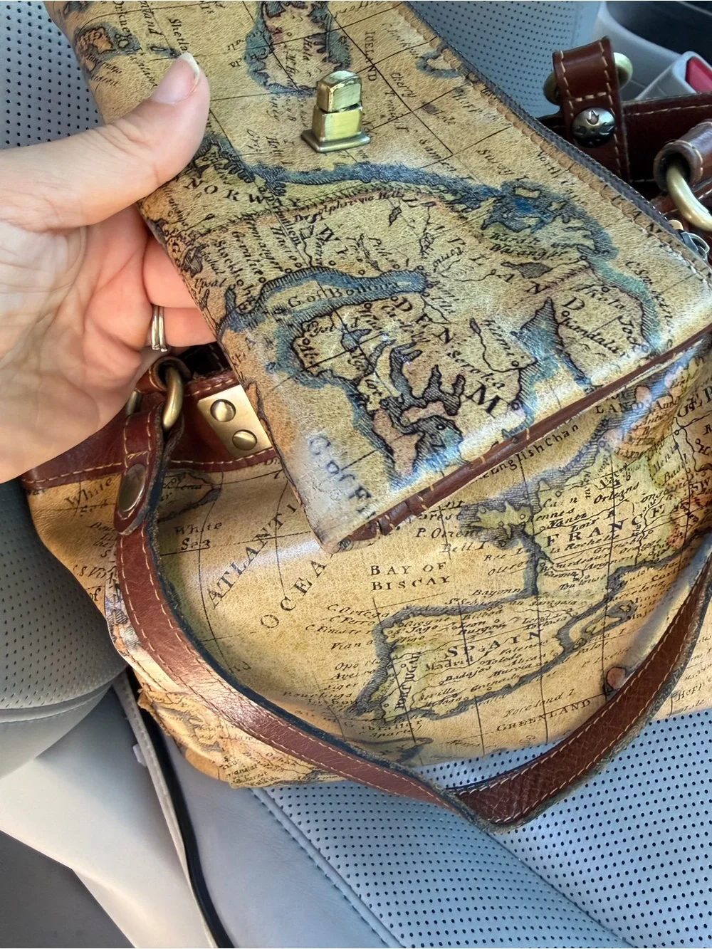 Patricia Nash Vintage Inspired  Bag Wallet Set Leather European Map SatchelPurse